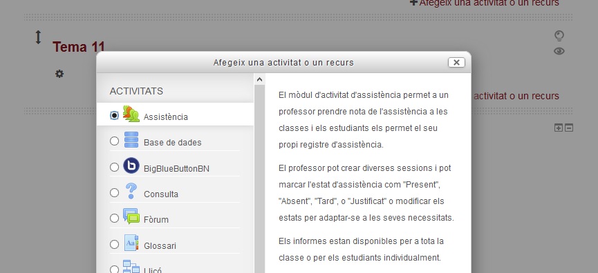 Afegir mòdul assistència