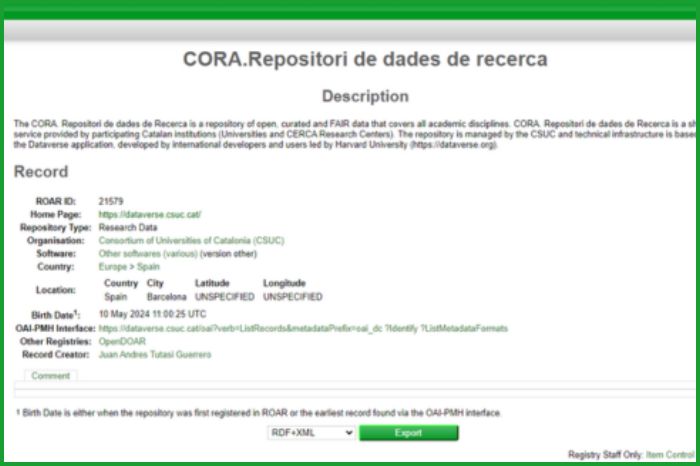 El Repositori de Dades de Recerca es registra al directori ROAR