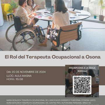 Taula Rodona: El Rol de la Teràpia Ocupacional a Osona – 20 de novembre a la UVic-UCC