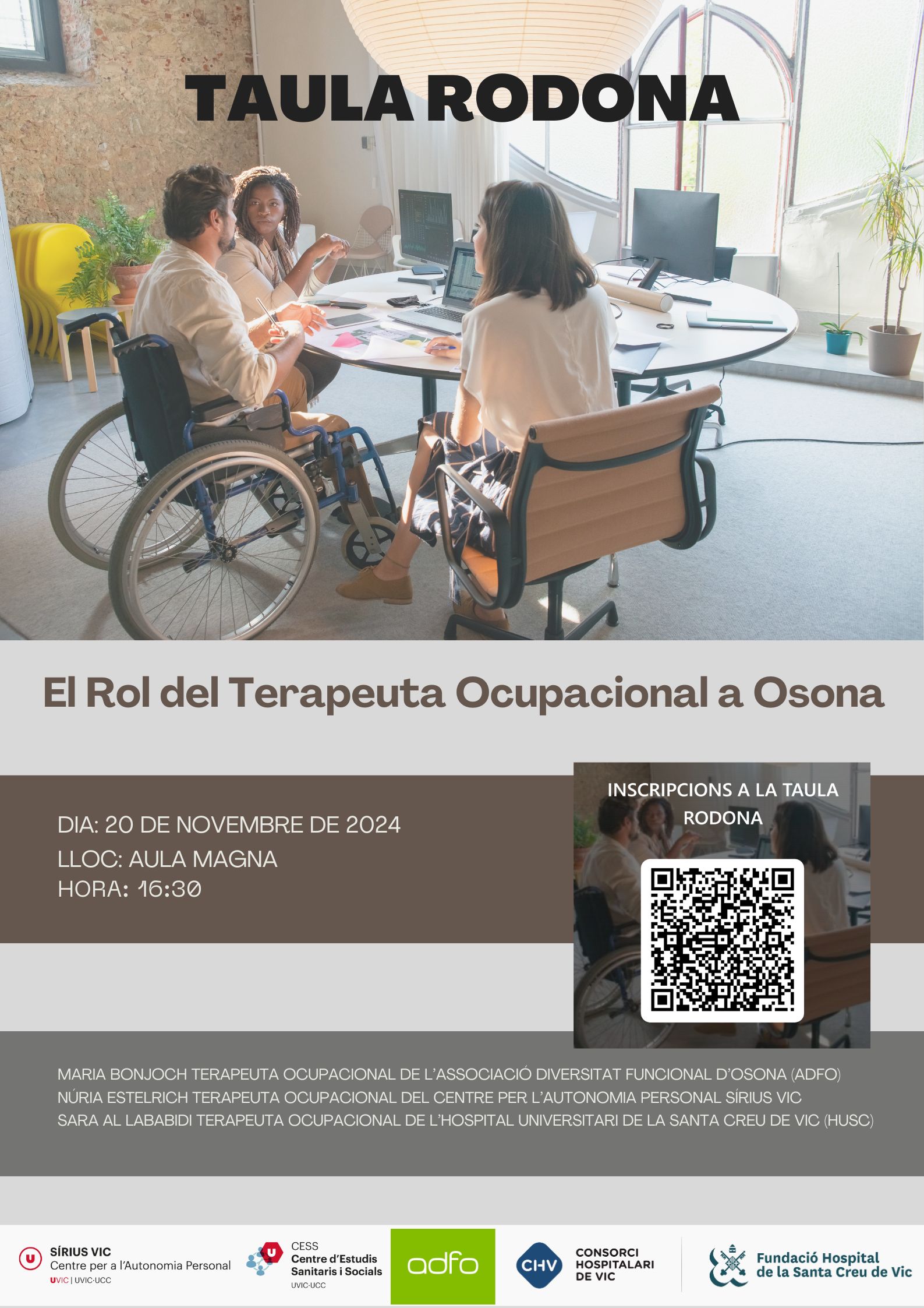 Taula Rodona: El Rol de la Teràpia Ocupacional a Osona – 20 de novembre a la UVic-UCC