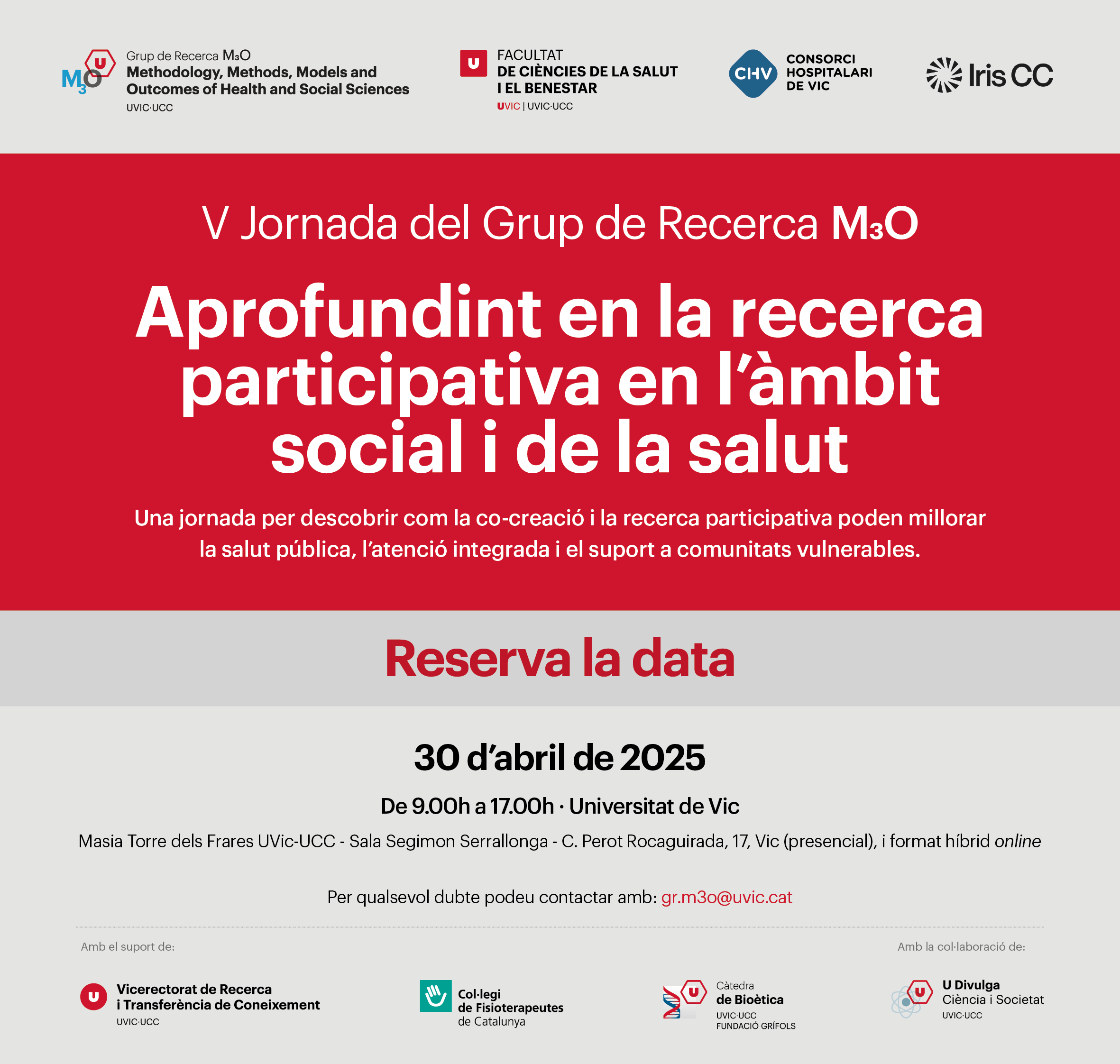 V Jornada del Grup M3O. Aprofundint en la recerca participativa en l'àmbit social i de la salut