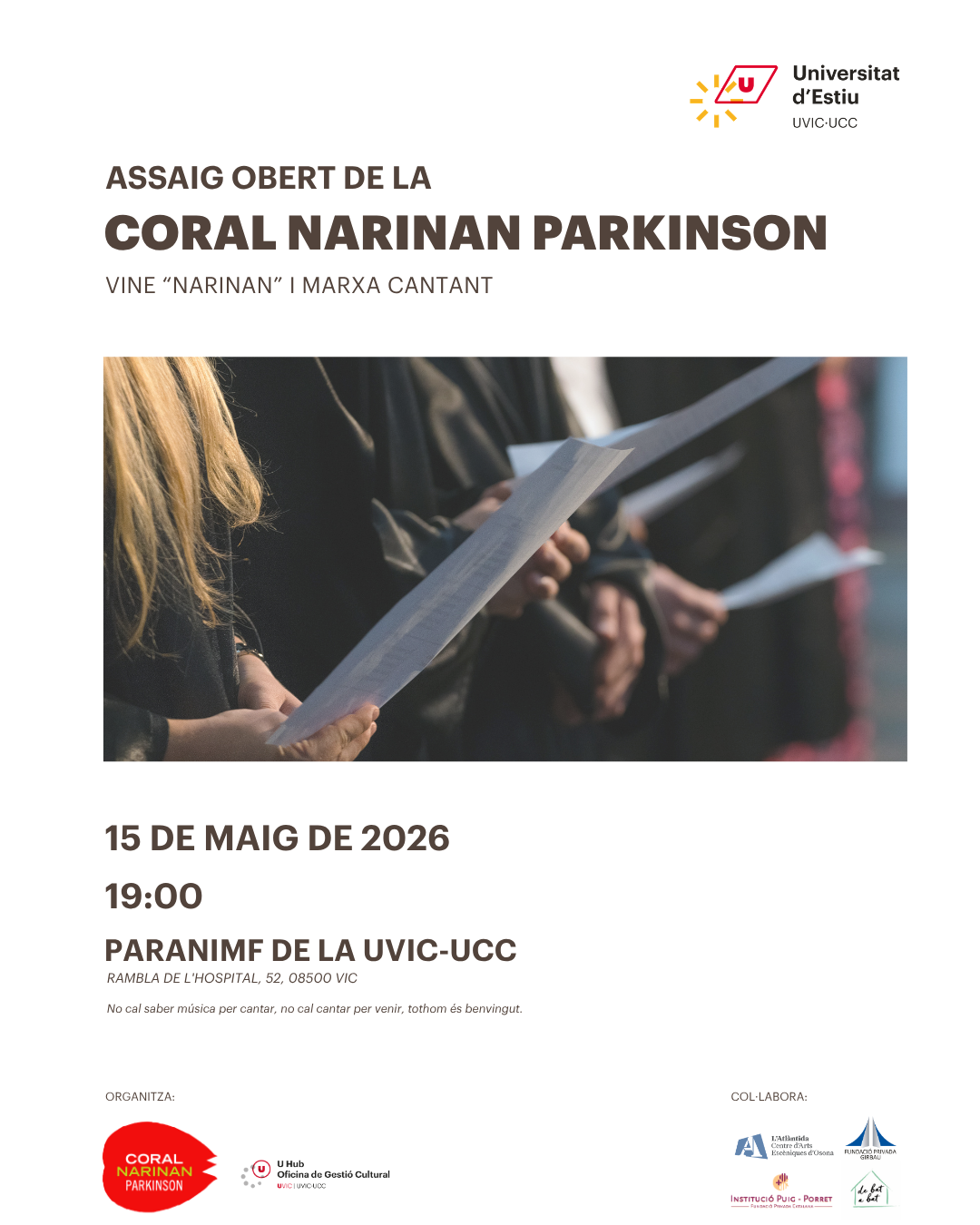 Assaig obert de la Coral Narinan Parkinson: Vine “Narinan” i marxa cantant