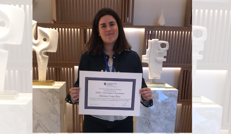 Mariona Coma, millor expedient del grau en ADE 2021-25, és distingida pel Col·legi d’Economistes de Catalunya