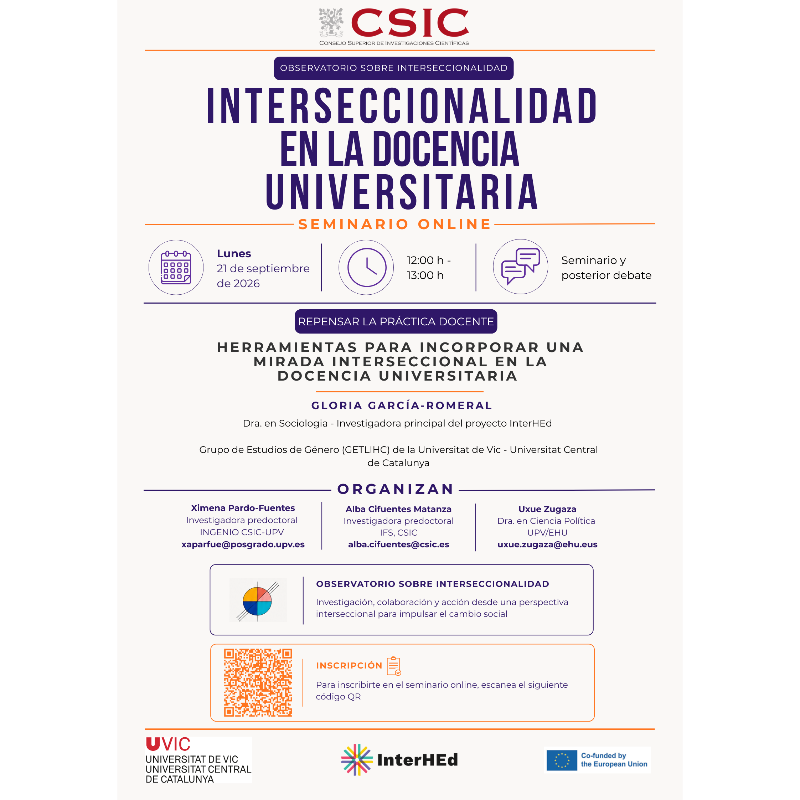Nuevo webinario sobre interseccionalidad en la Educación Superior