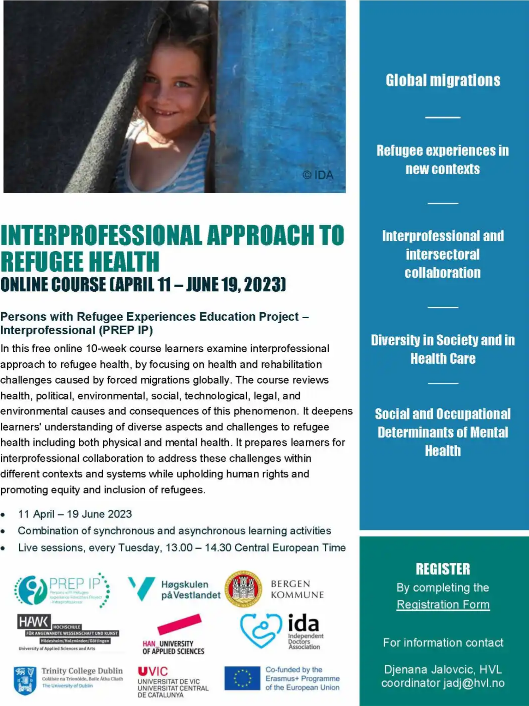 El projecte Erasmus+ PREP IP d’atenció a les persones refugiades organitza el curs online gratuït “Enfocament interprofessional a la salut dels refugiats”