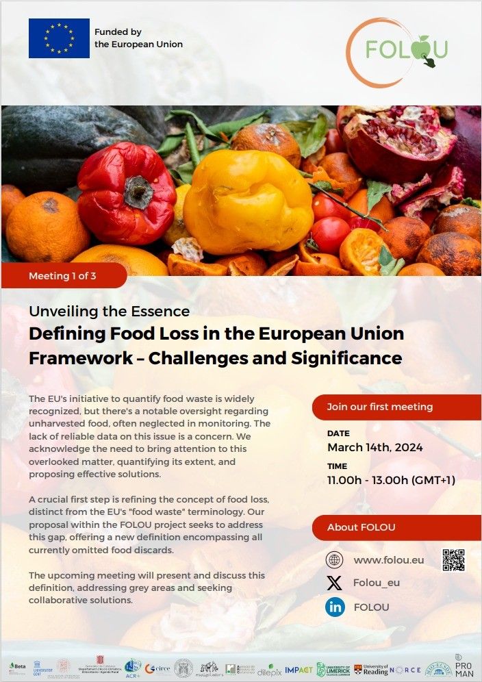 The FOLOU project is organising three webinars on Food Loss